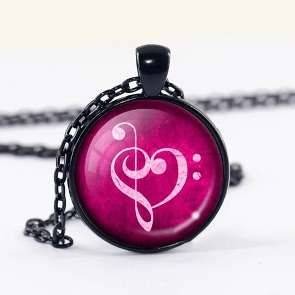 Vintage Music Note Heart Necklace