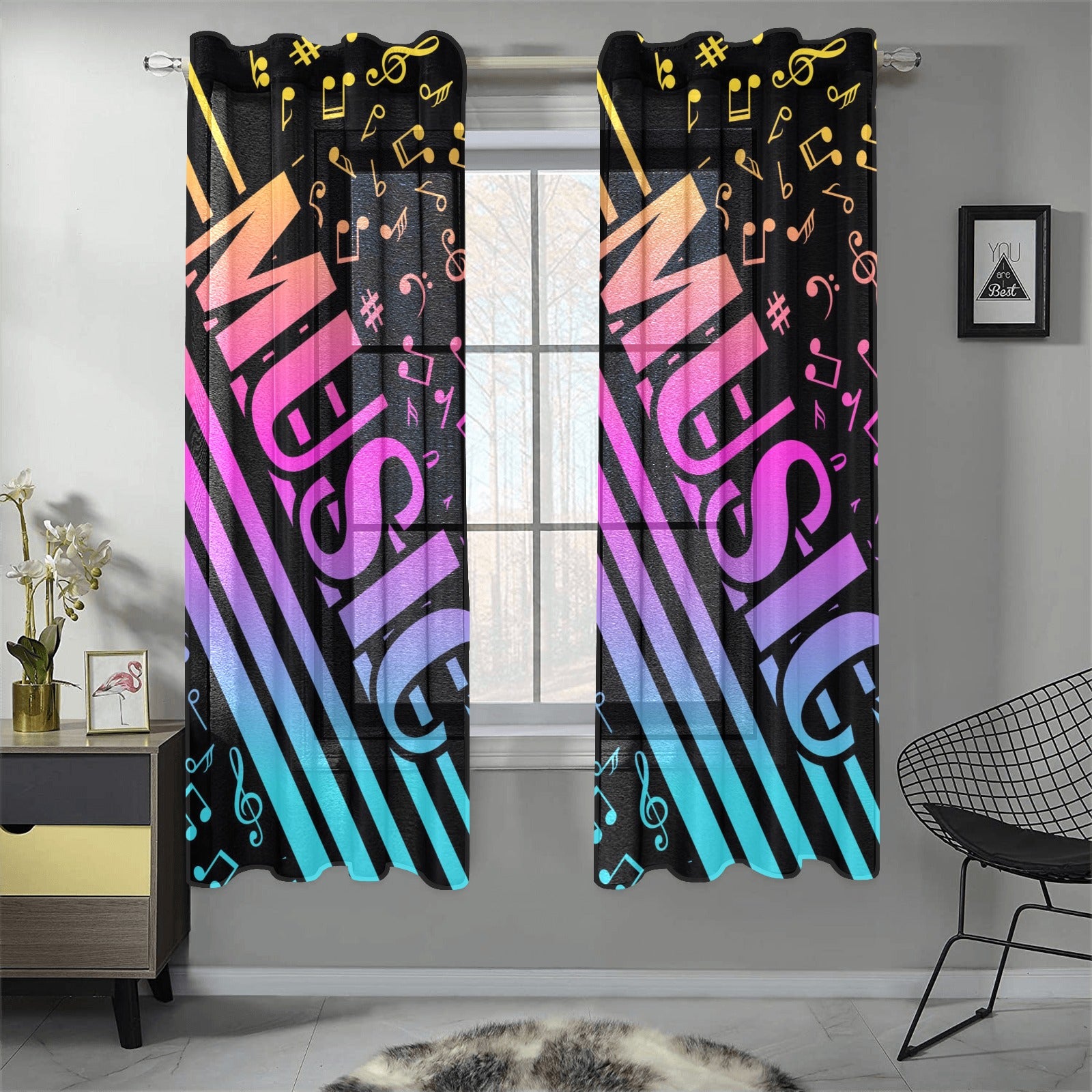 Rainbow MUSIC Gauze Curtain 28"x63" (Two Pieces)