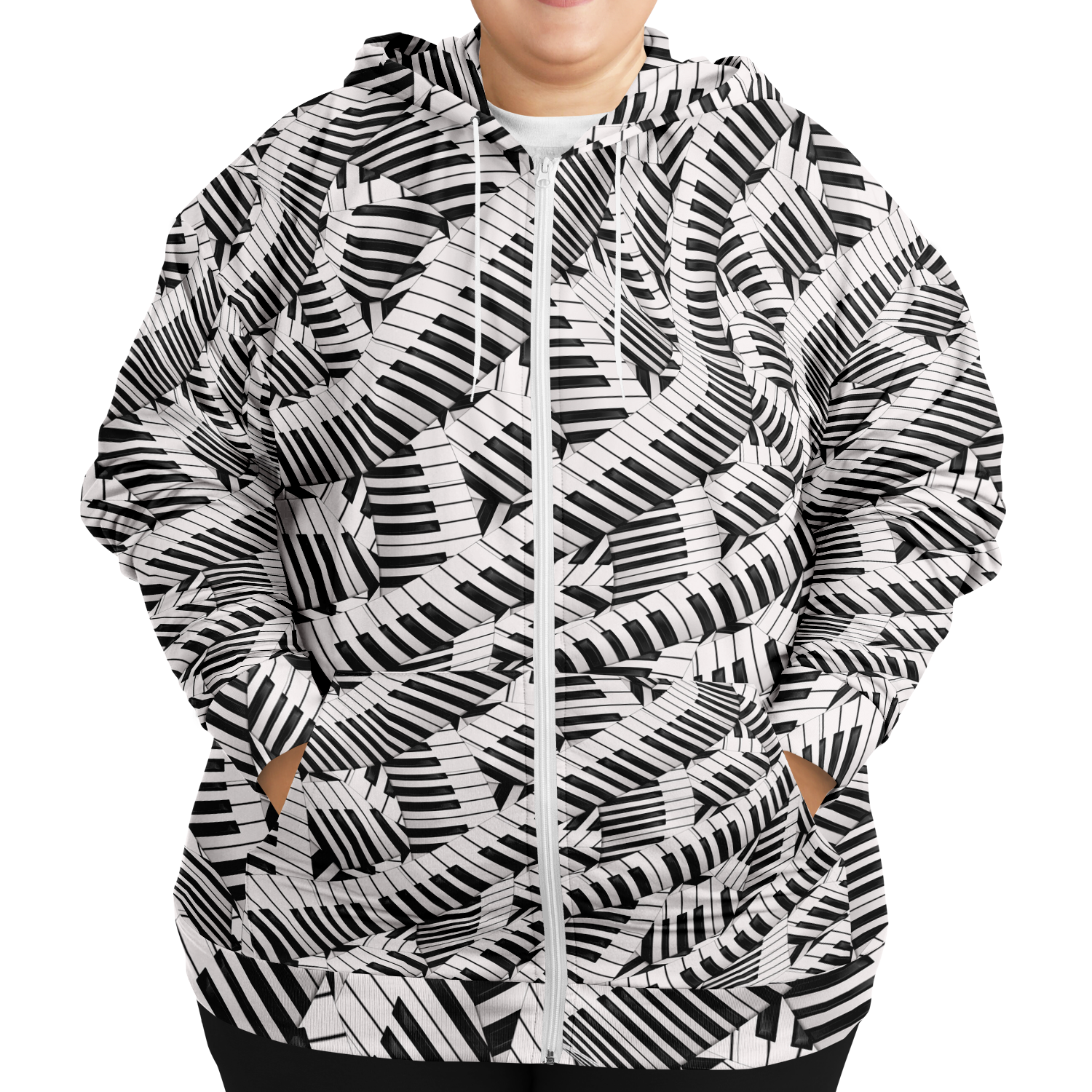 Piano Keys Wave Plus-Size Zip Hoodie