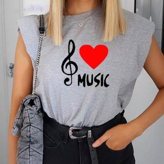 Red Heart Music Notes Sleeveless Top