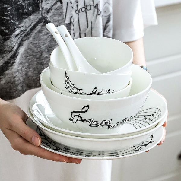 Music Notes White Plate & Bowl - Artistic Pod