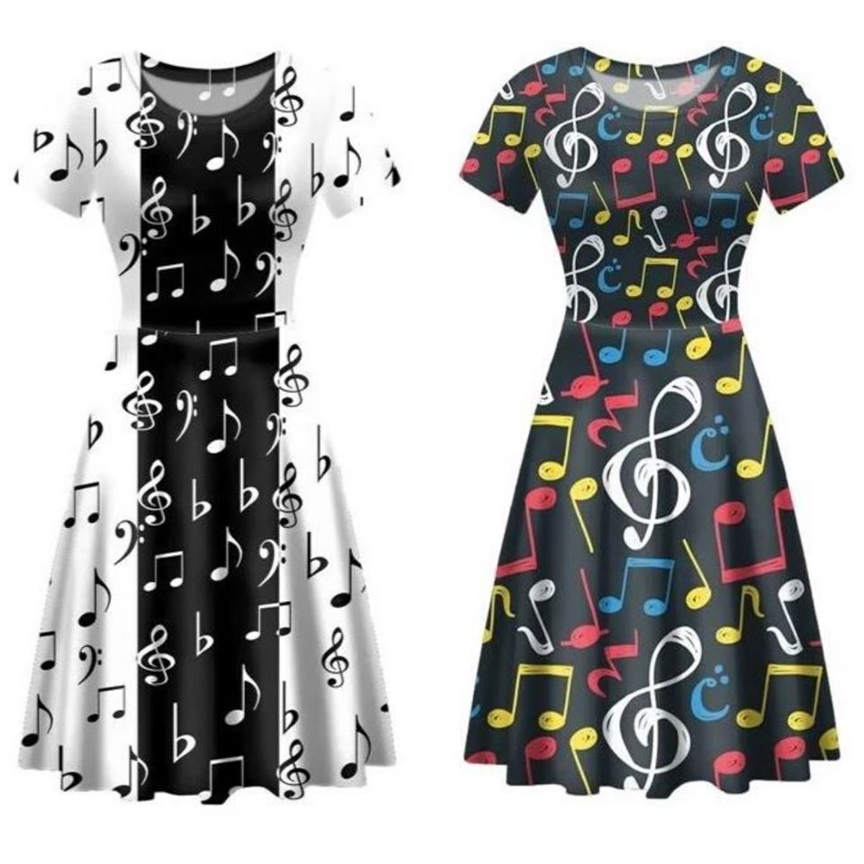 Music Notes O Neck Vintage Dress