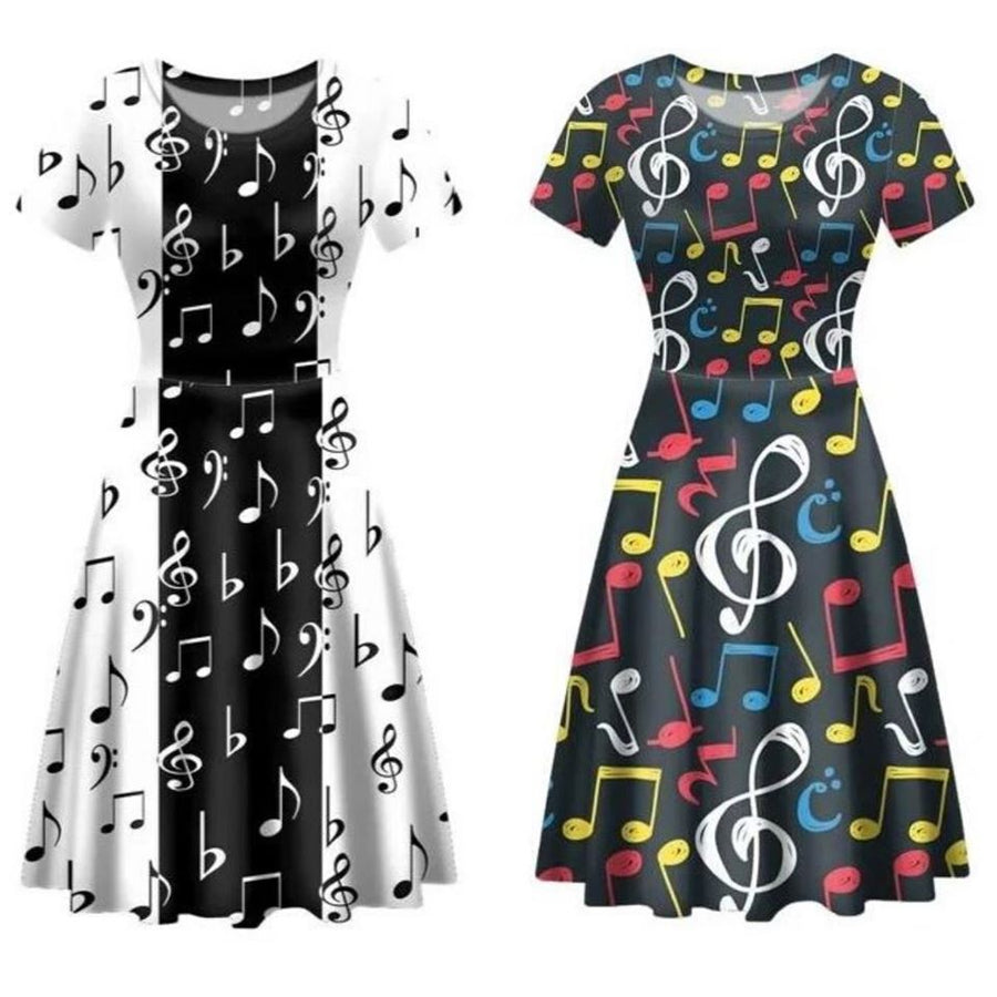 Music Notes O Neck Vintage Dress