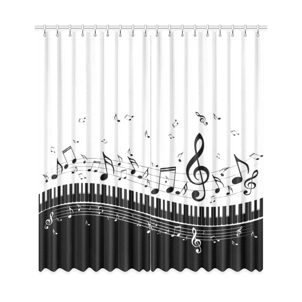 Musical Notes And Piano Window Curtains