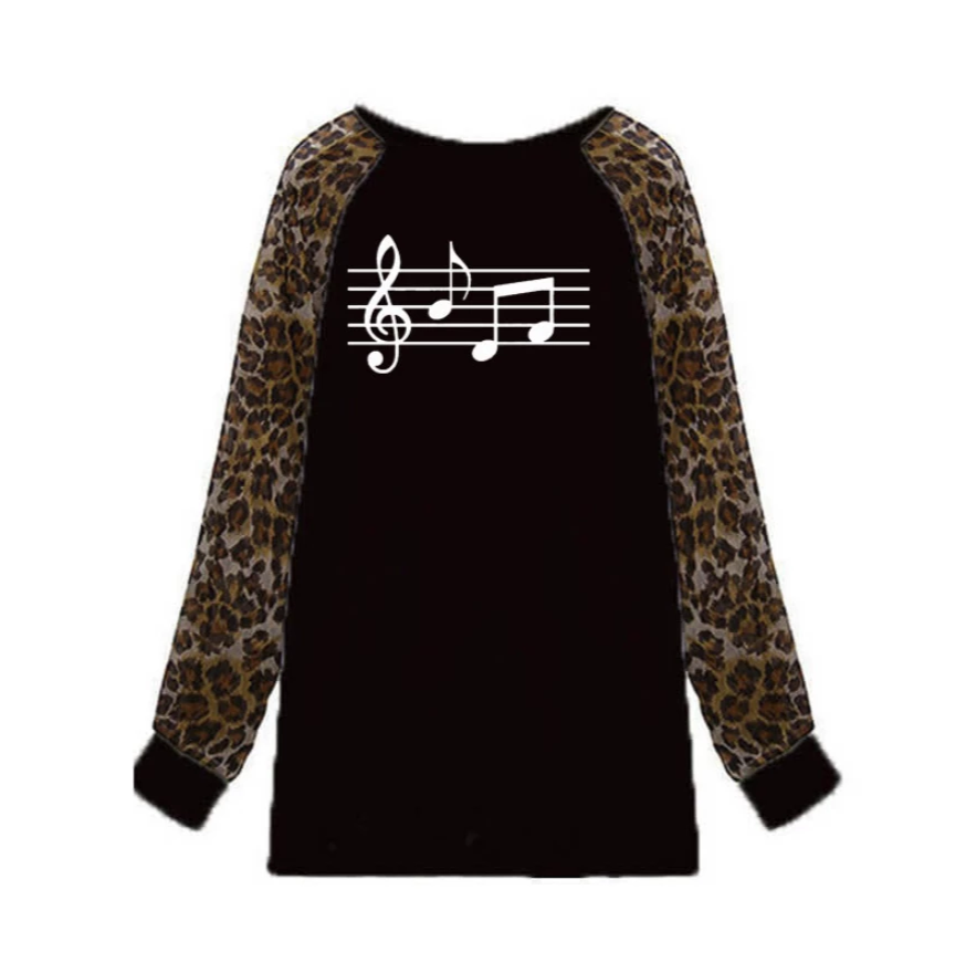 Music Scores & Leopard Print Chiffon T-shirt
