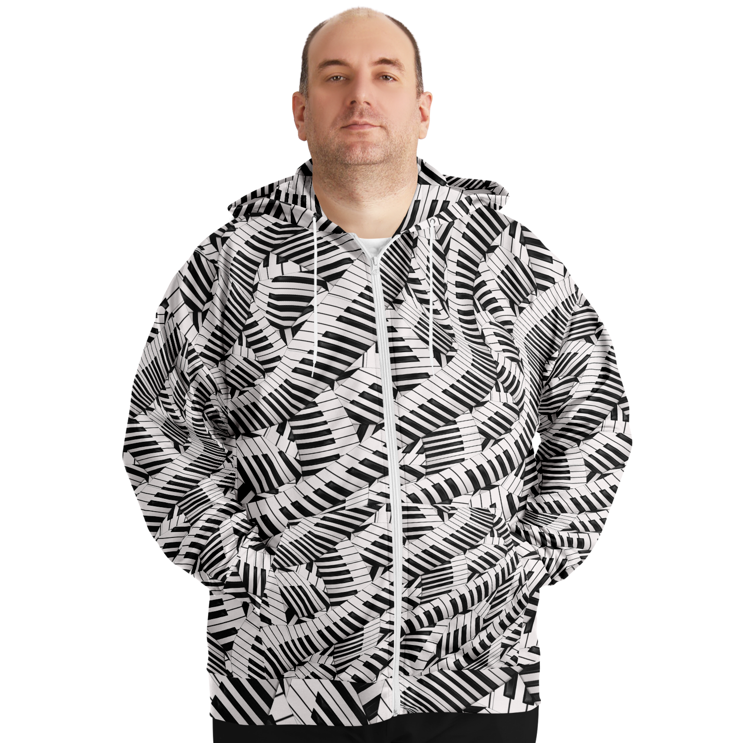Piano Keys Wave Plus-Size Zip Hoodie