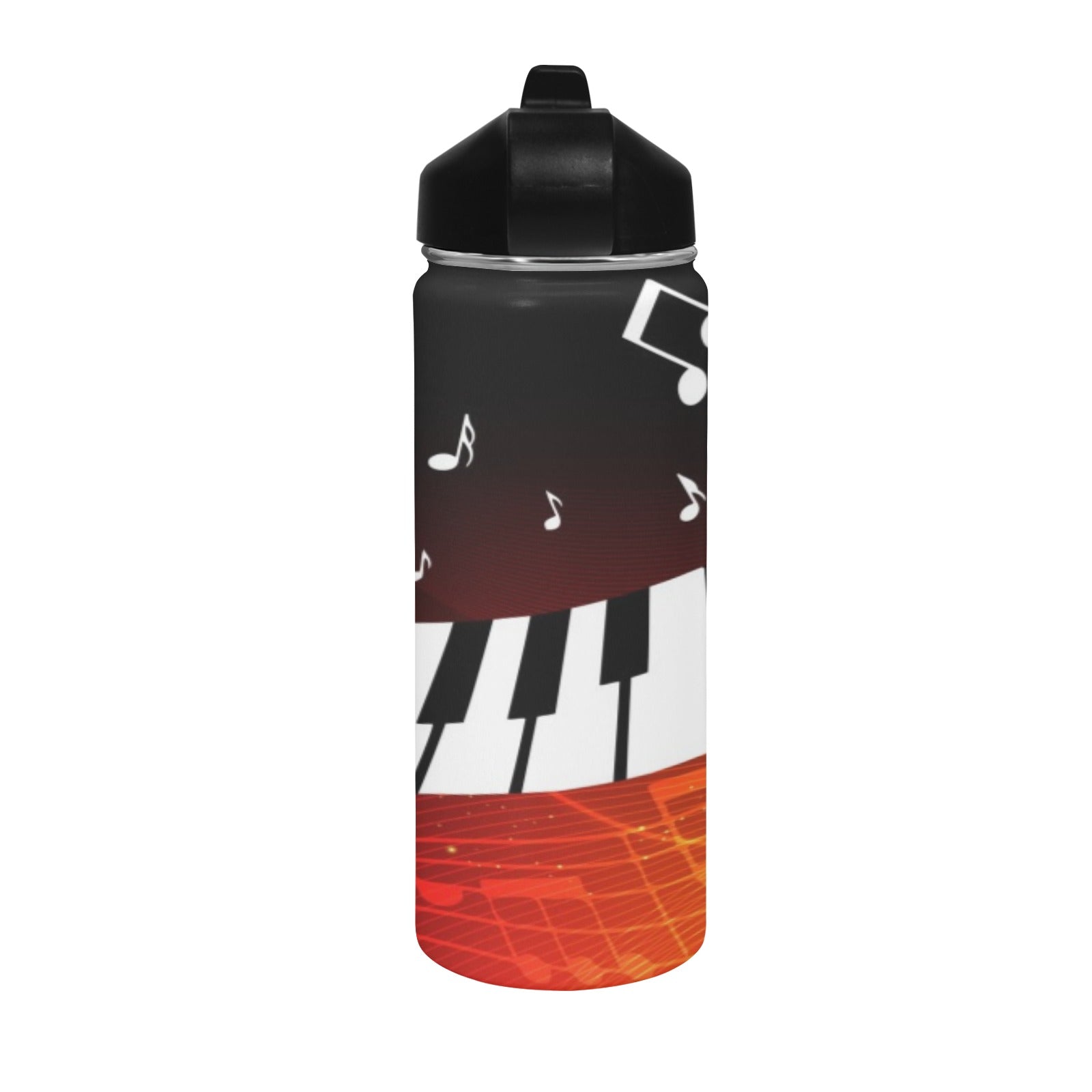 Red Music Piano Insulated Bottle With Straw Lid