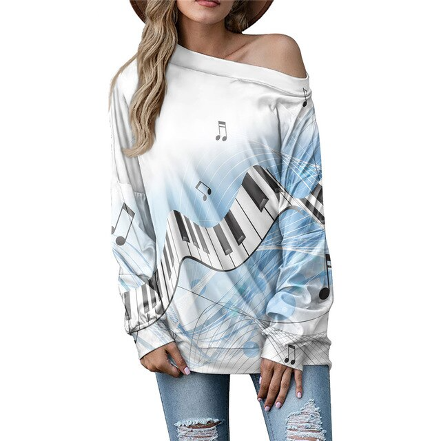 Piano Keys Off Shoulder Women Pullover