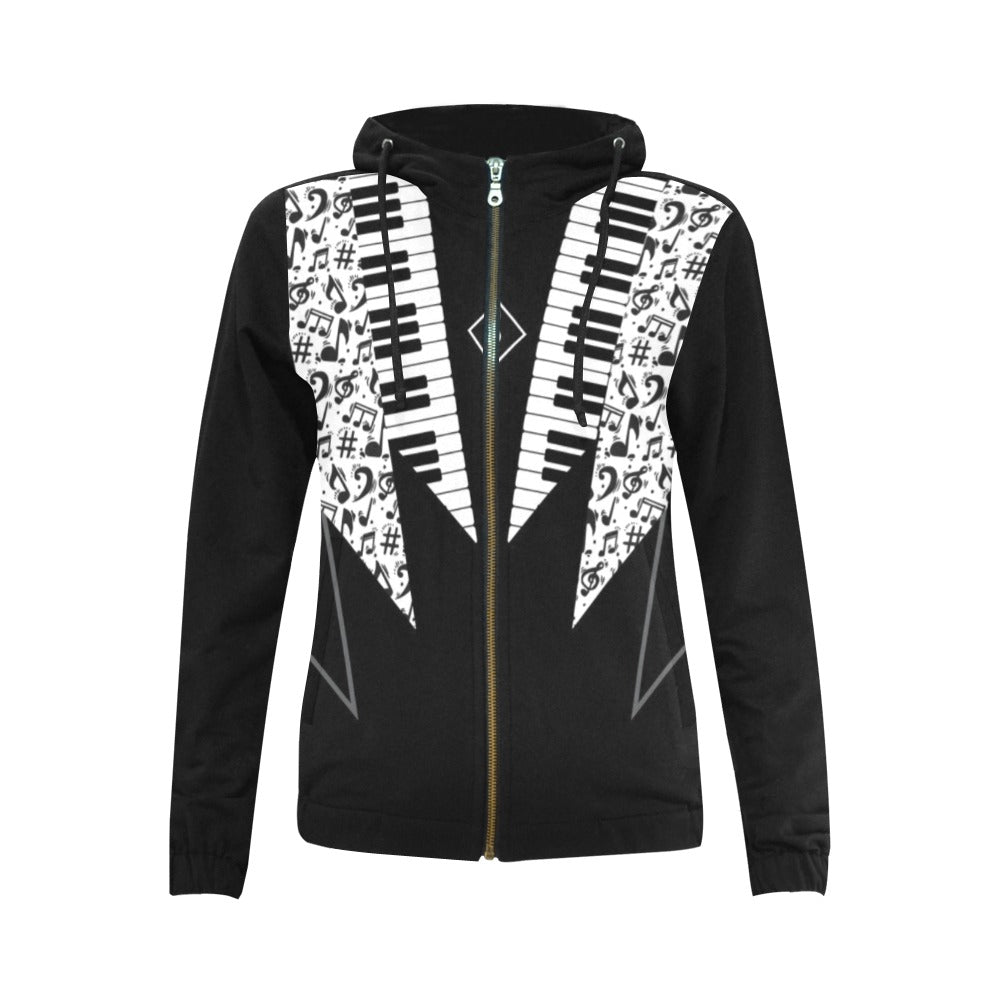 Piano Keys Music Black Zip Hoodie