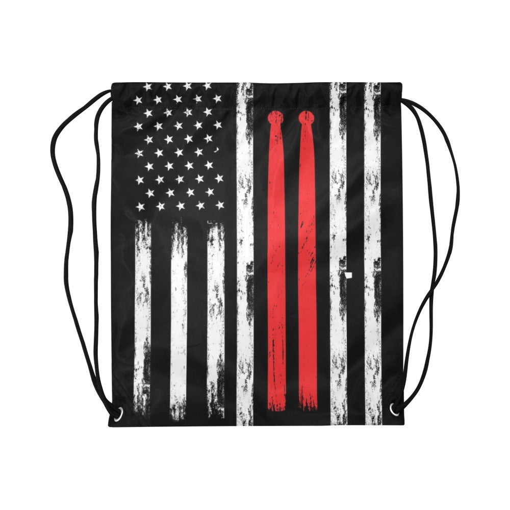 Drum Sticks American Flag Drawstring Bags