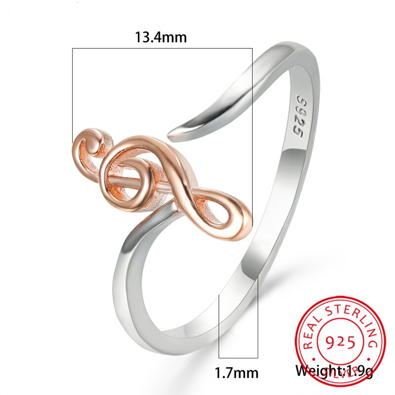 Rose Gold Treble Clef Silver Ring