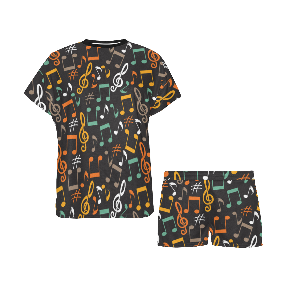 Colorful Music Notes Black Pajama Set