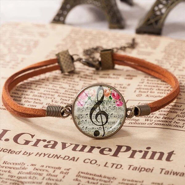 Free - Music Art Round Glass Bracelet