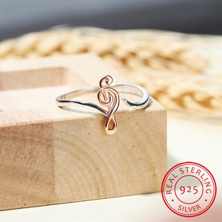 Rose Gold Treble Clef Silver Ring