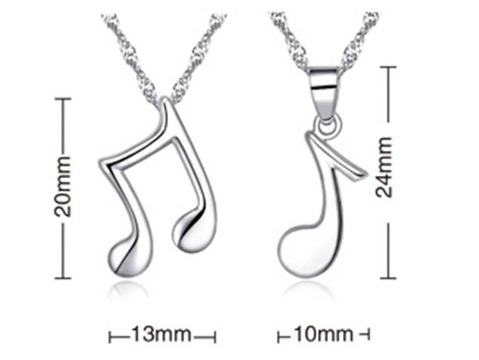 Musical Note Silver Couple Necklace