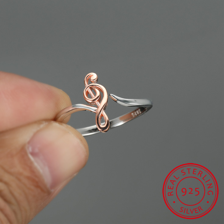 Rose Gold Treble Clef Silver Ring