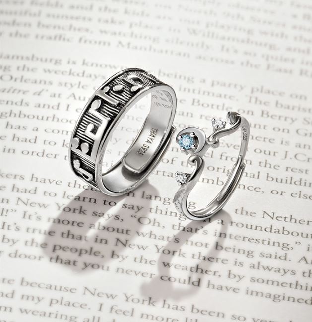 Authentic Silver Music Notes Couple Ring