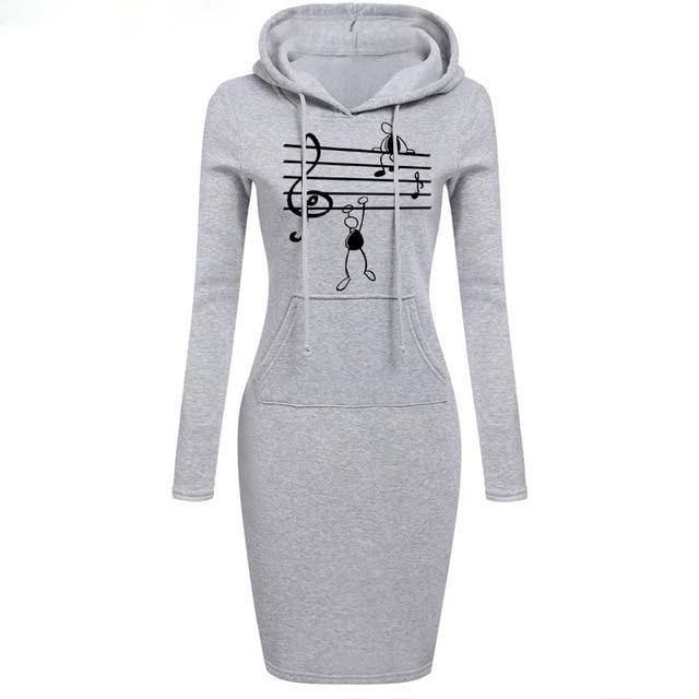 Music Notes Print Hooded Dress