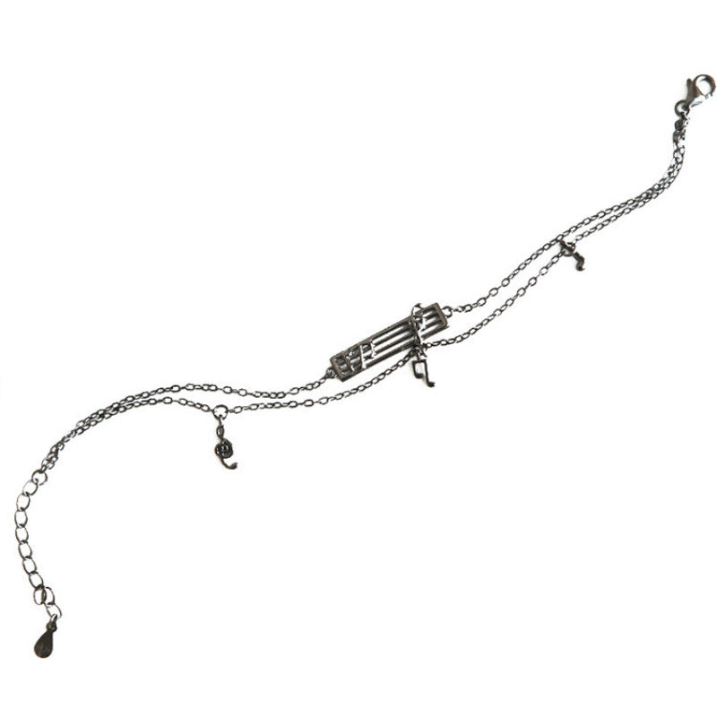 Gun Black Silver Music Notes Bracelet