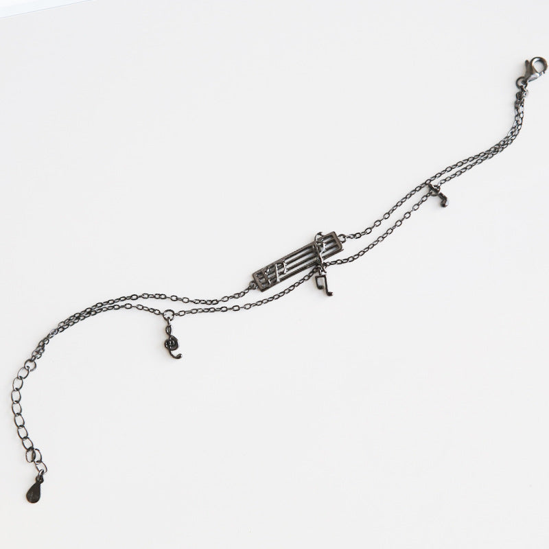 Gun Black Silver Music Notes Bracelet