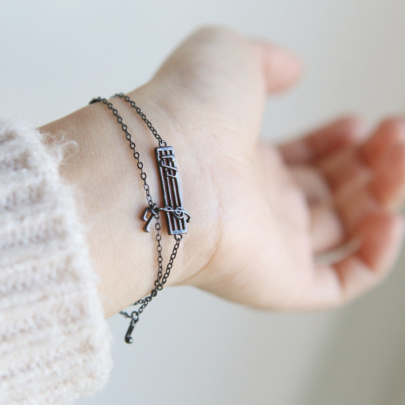 Gun Black Silver Music Notes Bracelet