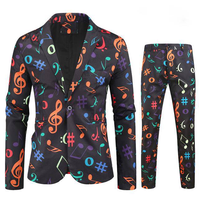 Colorful Music Notes Men's Suit Set (2pcs - Blazer & Pants)