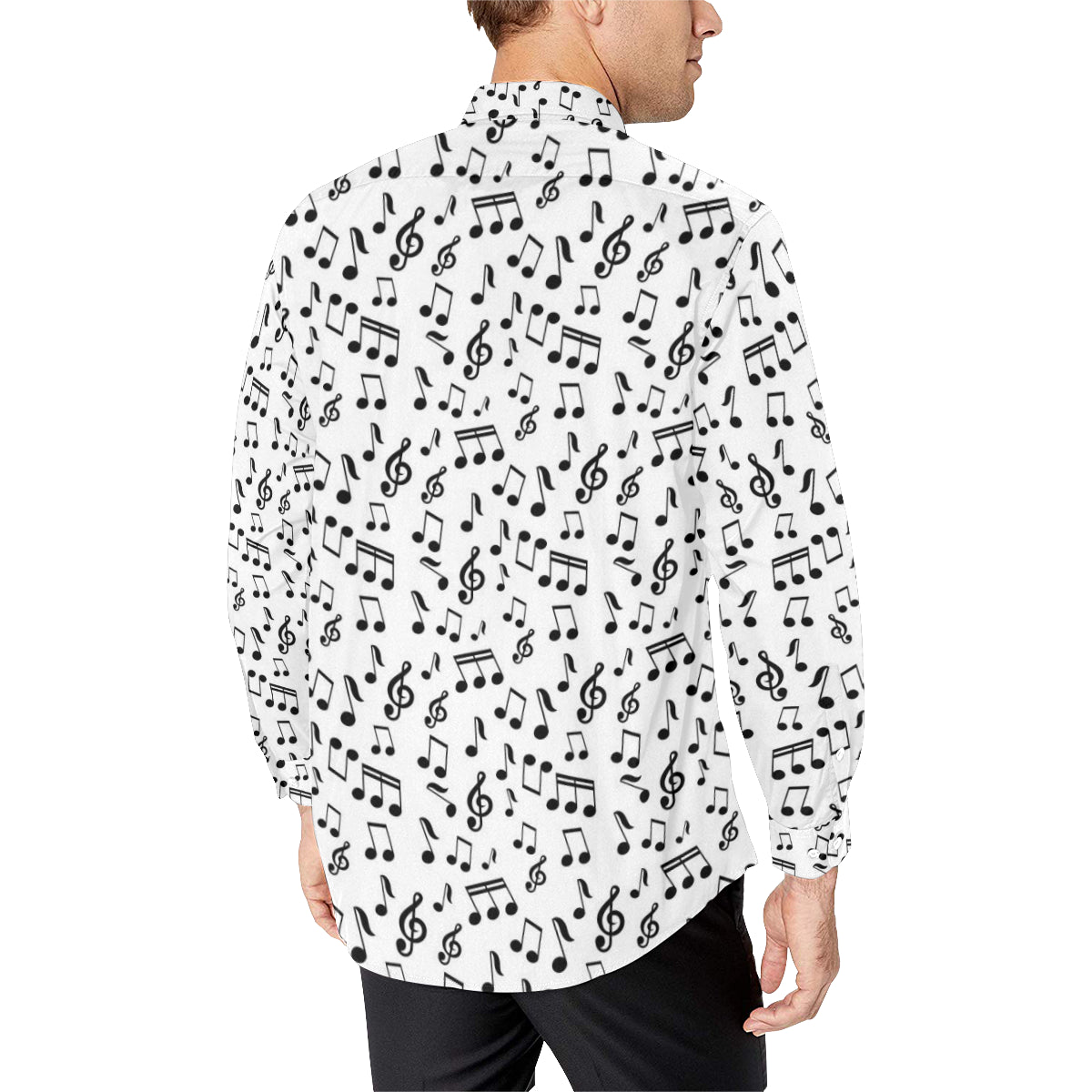 Music Notes Men's Long Sleeve White Shirt