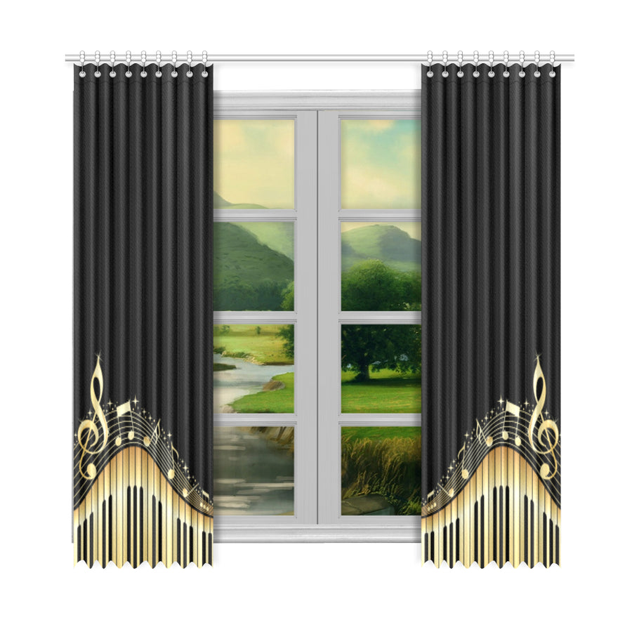 Piano Keys With Musical Notes Window Curtain