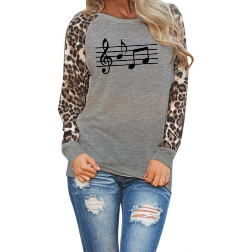 Music Scores & Leopard Print Chiffon T-shirt
