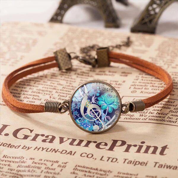 Music Art Round Glass Bracelet