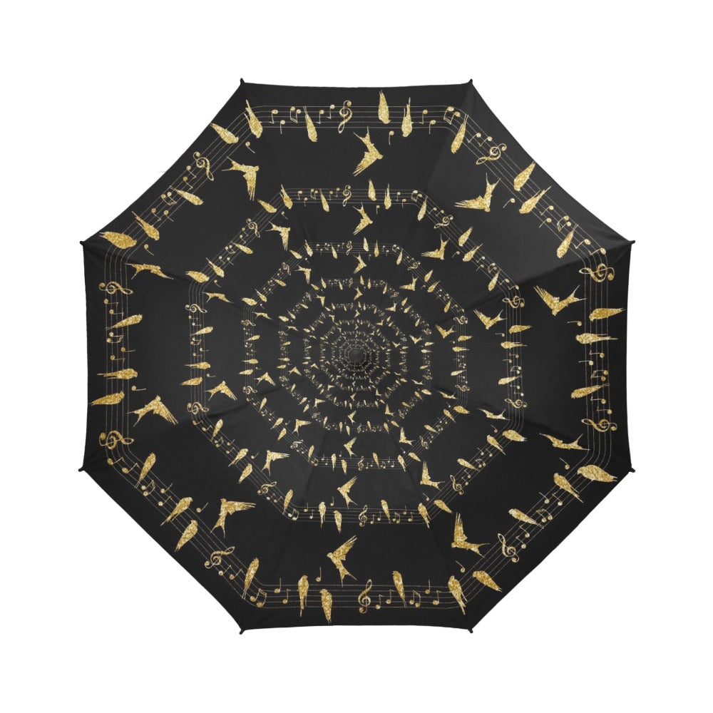 Music Birds Gold Foldable Umbrella