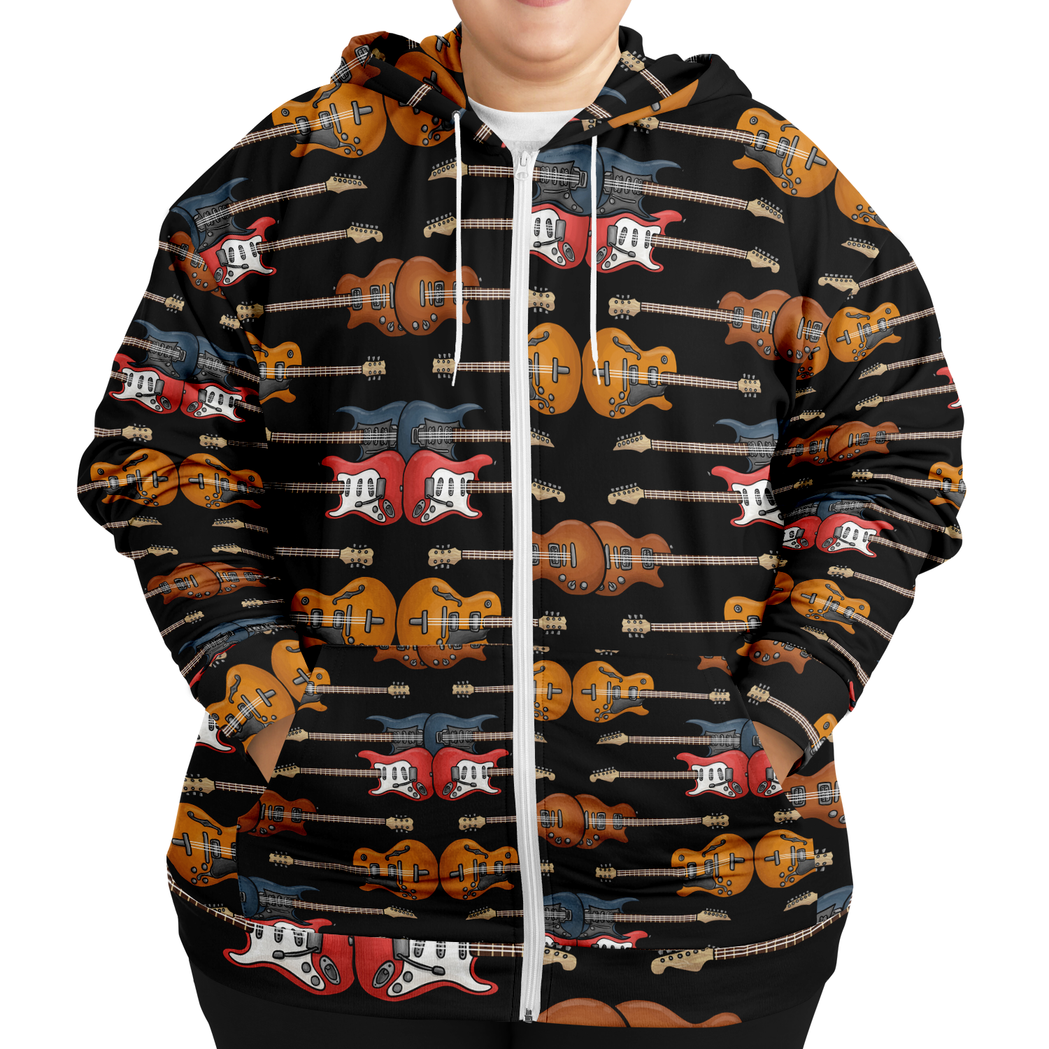 Electric Guitar Plus-Size Zip Hoodie
