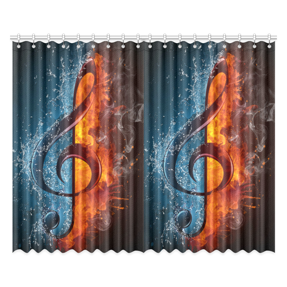 Treble Clef Ice And Fire Window Curtains