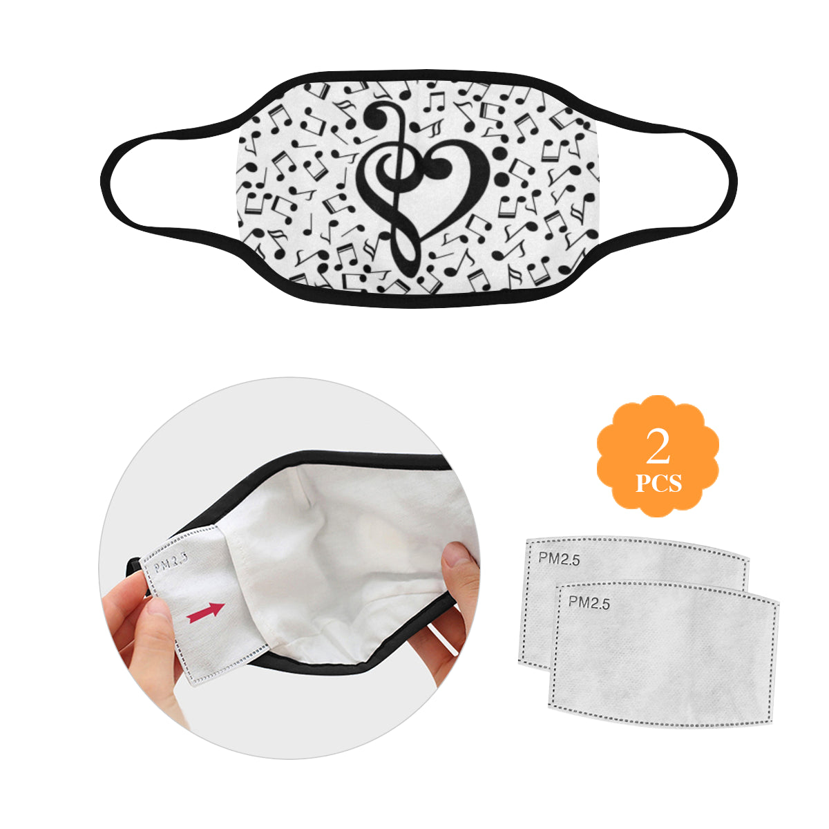 Music Notes Heart Mask - L / 1 Pack with Filter - { shop_name }} - Review