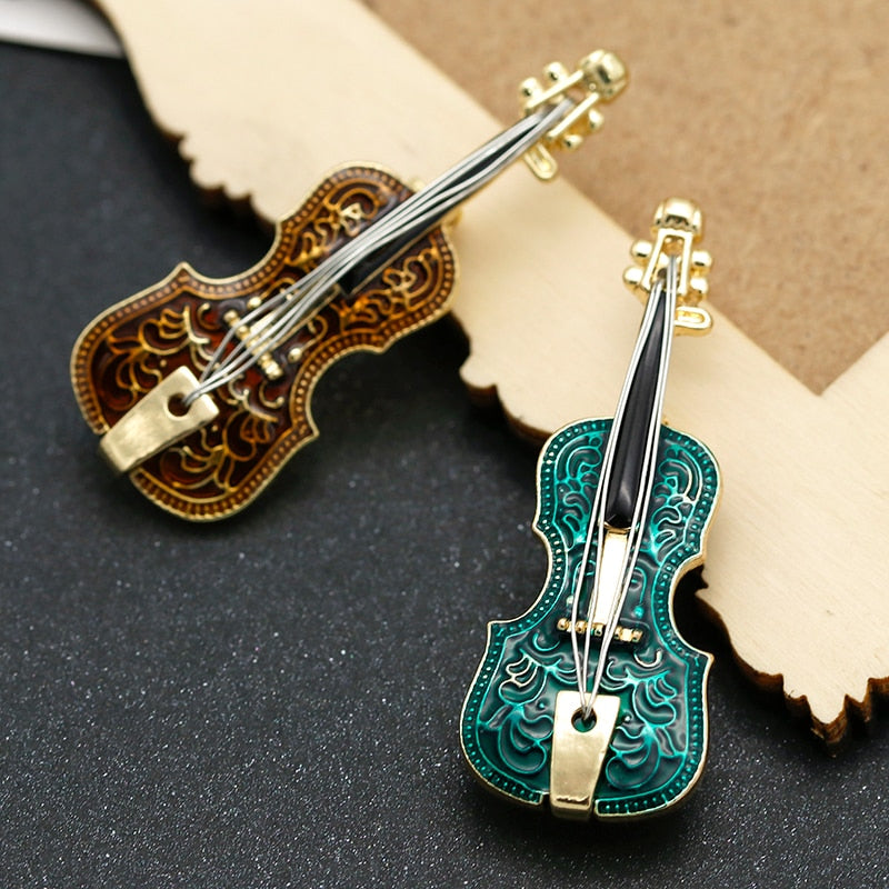 Musical Violin Enamel Brooch