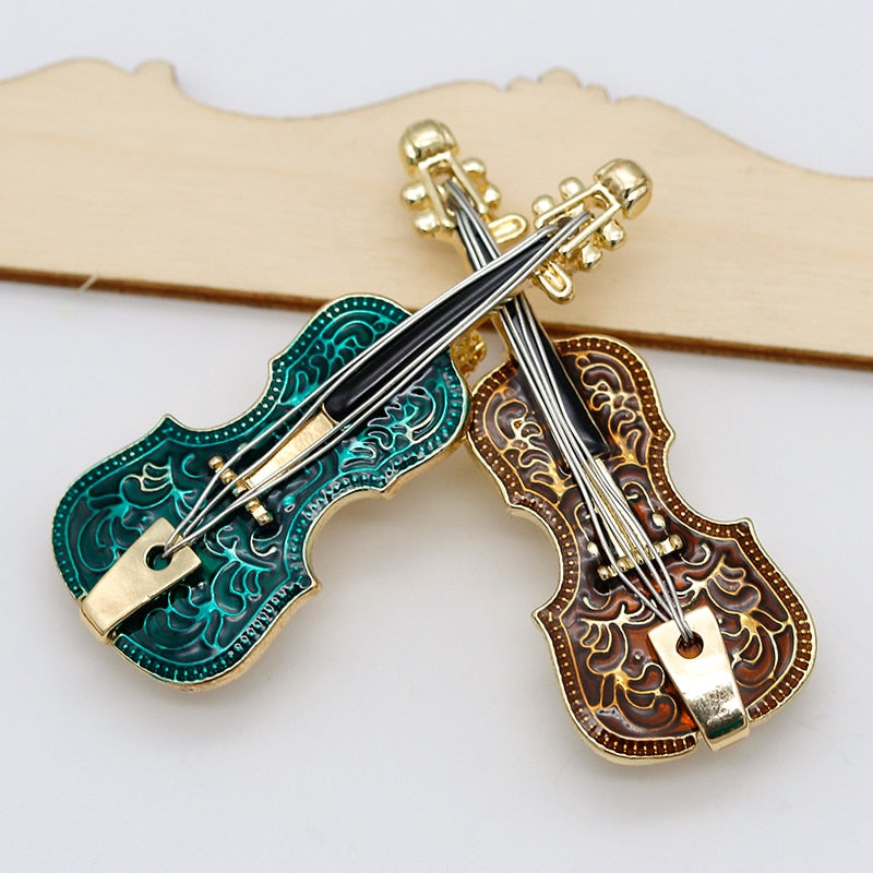 Musical Violin Enamel Brooch