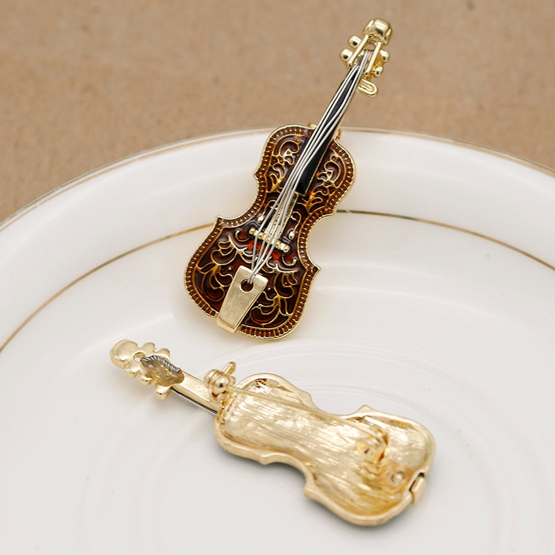 Musical Violin Enamel Brooch