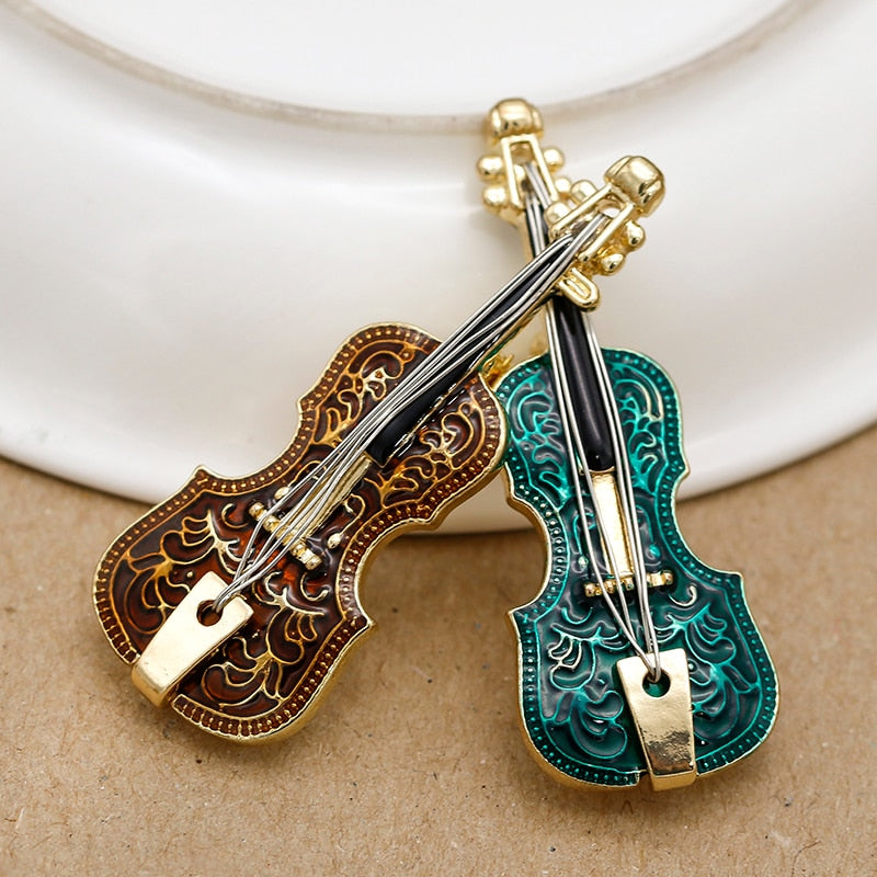 Musical Violin Enamel Brooch