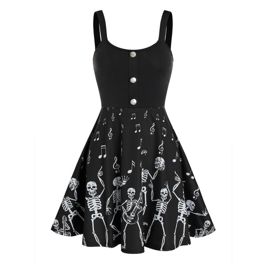 Skeleton Music Notes Sleeveless Dress