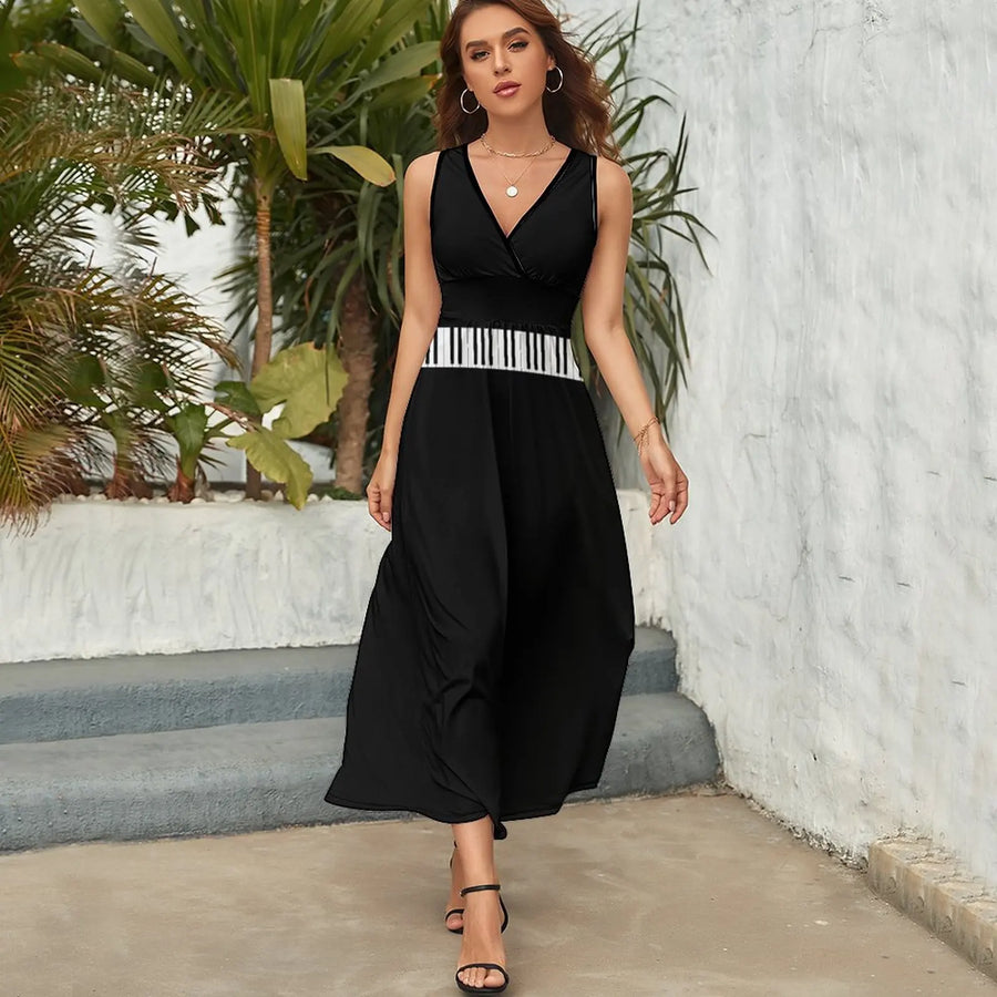 V Neck Piano Maxi Dress