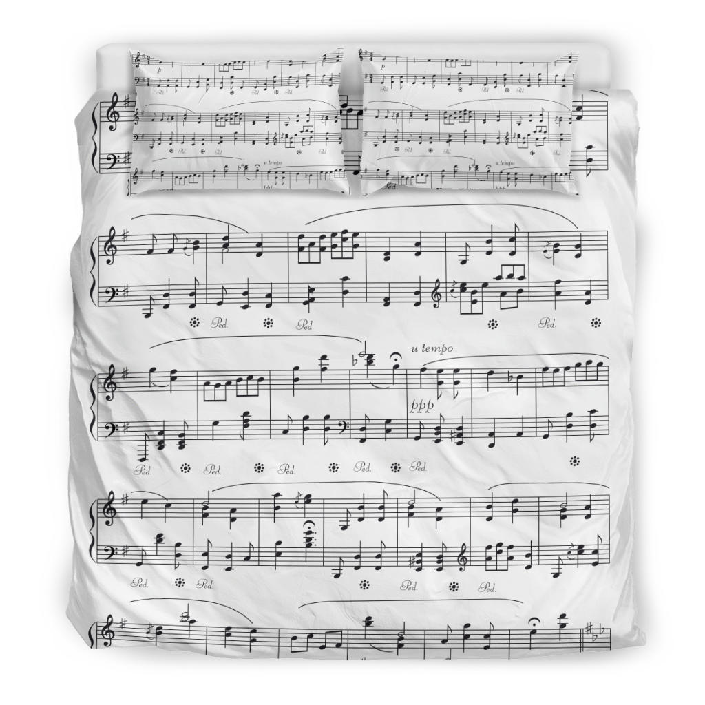 Music Notes Sheet White Bedding Set