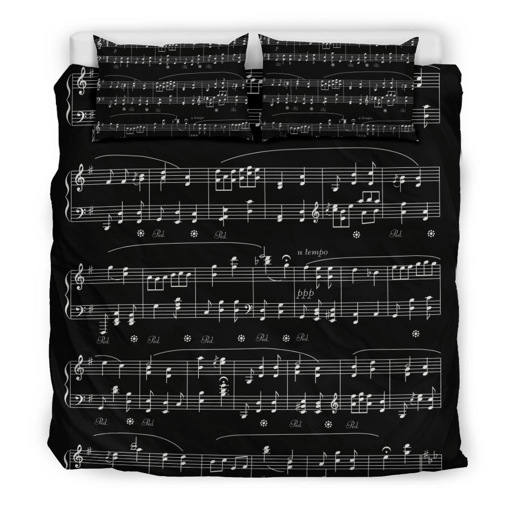 Music Notes Sheet Black Bedding Set