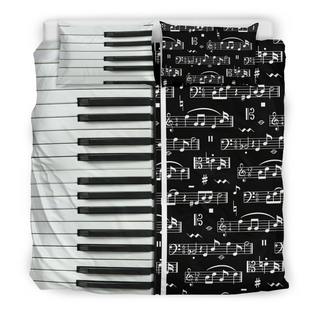 Piano Keys And Music Black Bedding Set