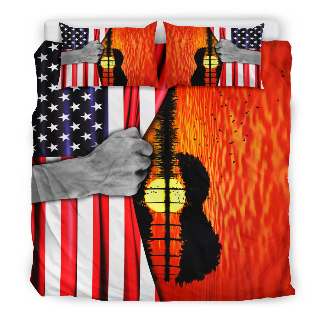 Guitar American Flag Sunset Bedding Set
