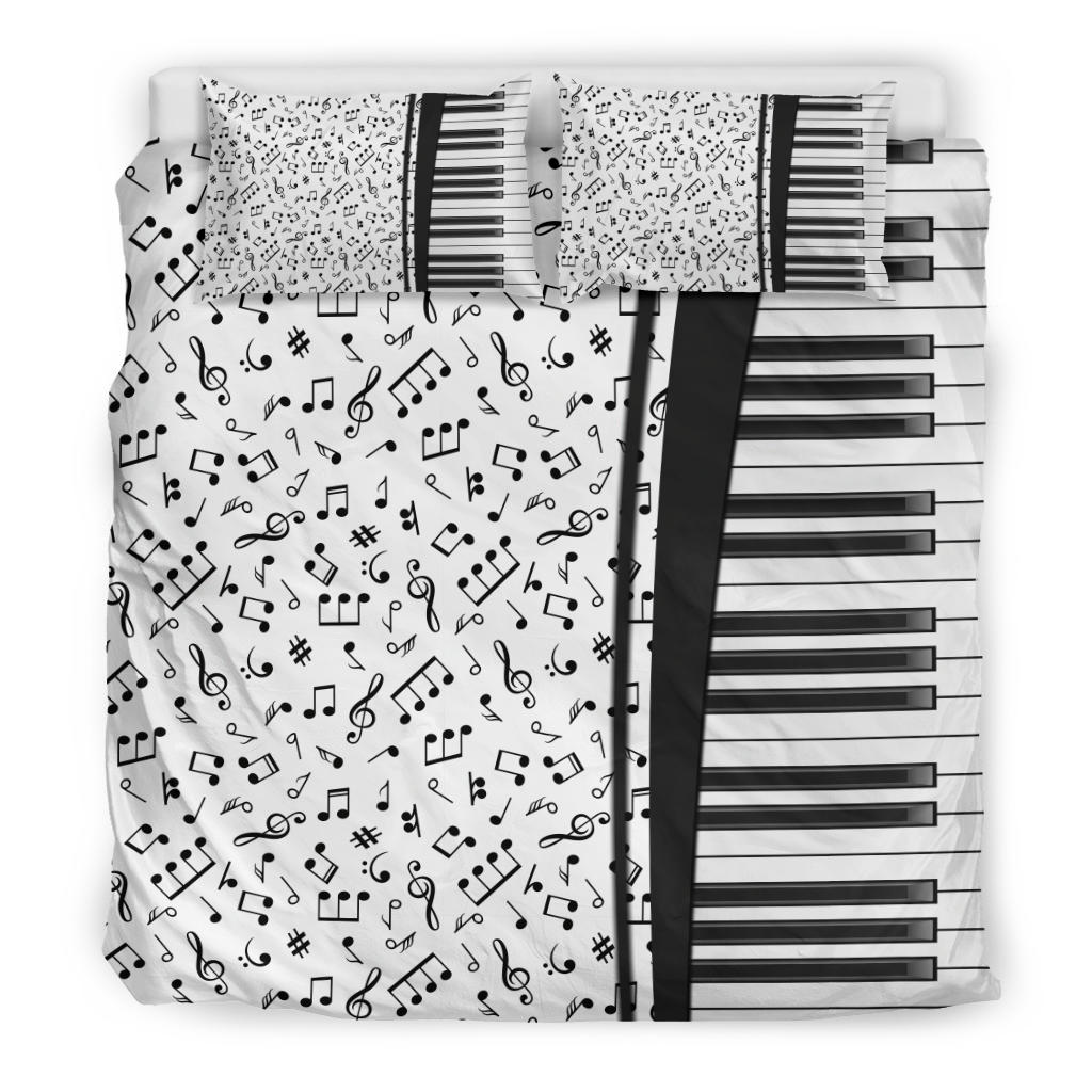 Music Notes And Piano White Bedding Set