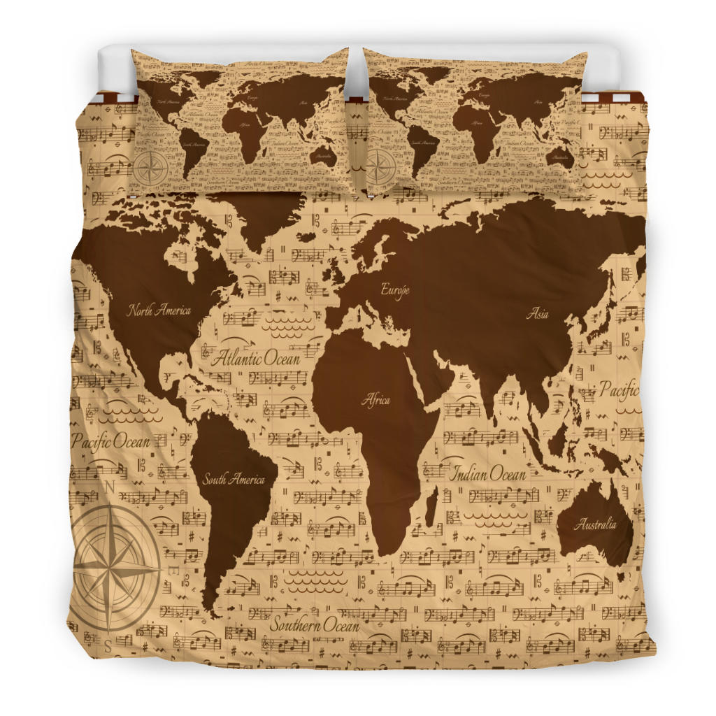 World Map Music Notes Bedding Set