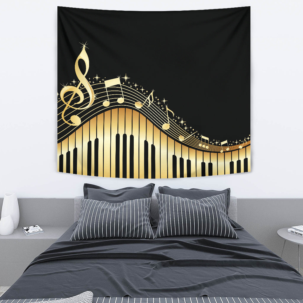 Piano Keys With Musical Notes Tapestry