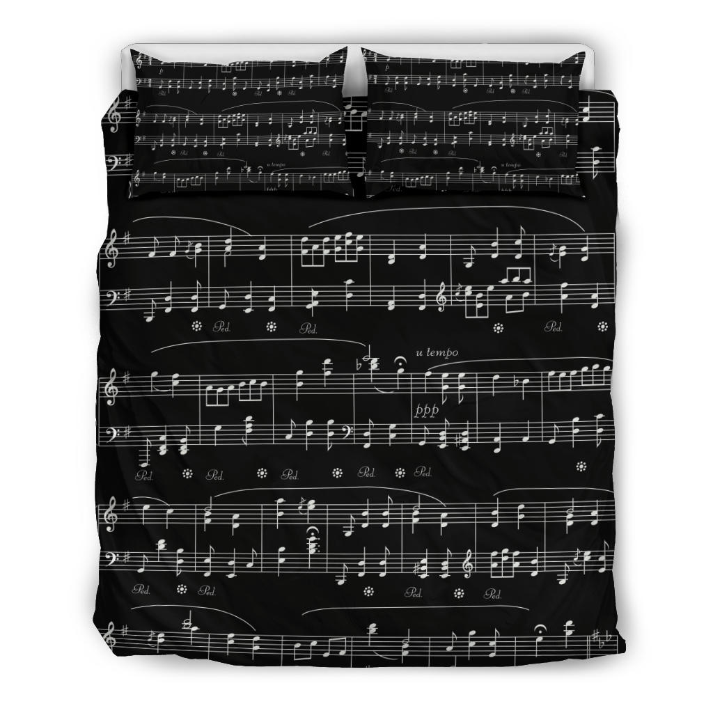 Music Notes Sheet Black Bedding Set
