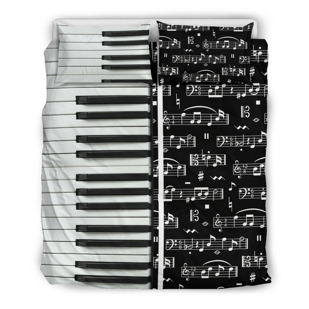 Piano Keys And Music Black Bedding Set