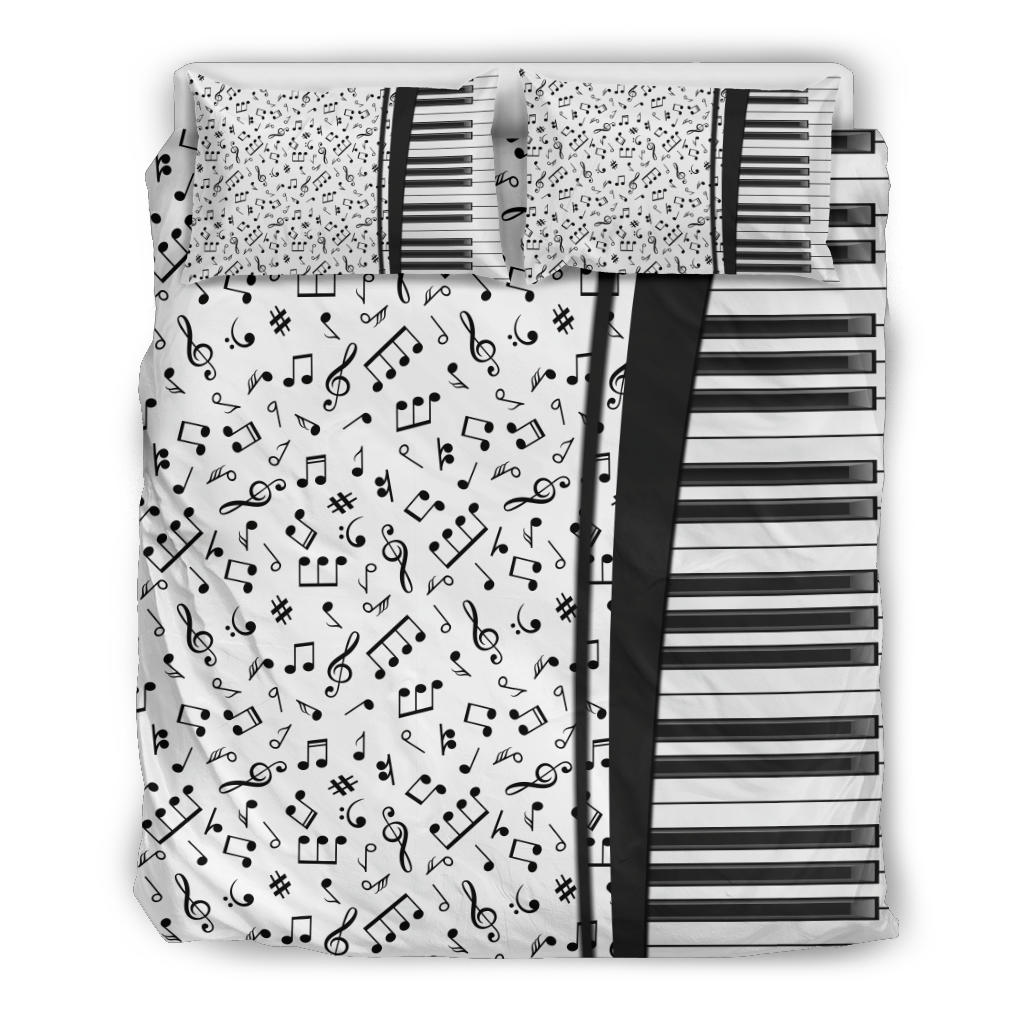 Music Notes And Piano White Bedding Set